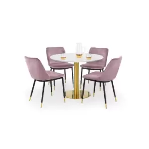 Palermo Round Dining Set with 4 Delaunay Chairs Pink