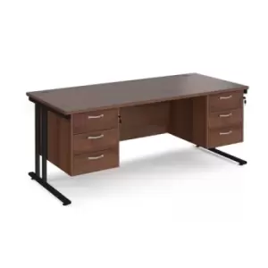 Office Desk Rectangular Desk 1800mm With Double Pedestal Walnut Top With Black Frame 800mm Depth Maestro 25 MC18P33KW