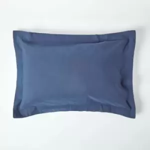 Navy Blue Linen Oxford Pillowcase, Standard - Blue - Homescapes