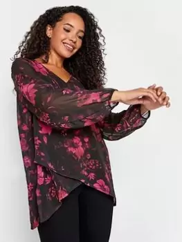 M&Co Floral Wrap Hem Blouse, Black, Size 14, Women