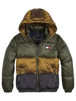 Tommy Hilfiger Boys Padded Colorblock Jacket - Dark Olive, Dark Olive, Size Age: 14 Years