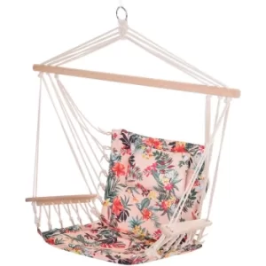 Outsunny 100x106cm Hanging Hammock Chair Safe Rope Frame Pillow Top Bar Bright Floral