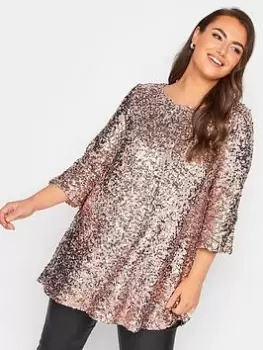 Yours Sequin Flute Sleeve Top, Gold, Size 20, Women