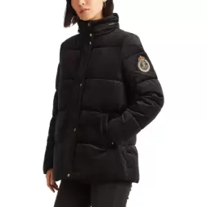 Velvet Short Padded Coat with Press-Stud Fastening