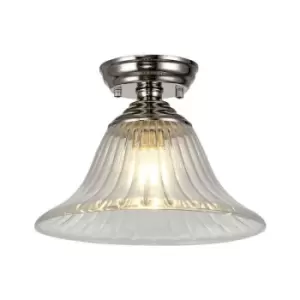 Luminosa Talisa Flush Ceiling Lamp E27 With Bell 30cm Glass Shade Polished Nickel, Clear