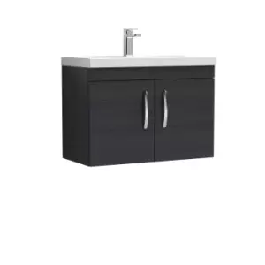 Nuie Athena 800 Wall Hung 2-door Vanity & Mid-edge Basin - Black Woodgrain