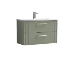 Nuie Deco 800mm Wall Hung 2 Drawer Vanity & Basin 4 - Satin Reed Green