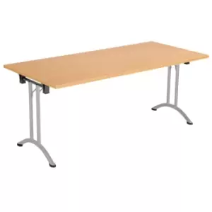 Tc One Union Folding Table 1600 x 800 Silver Frame Beech Rectangular Top