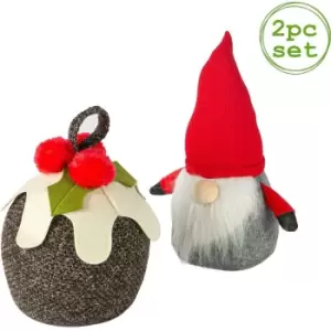 Nicola Spring - 2 Piece Christmas Door Stop Set - Santa & Pudding