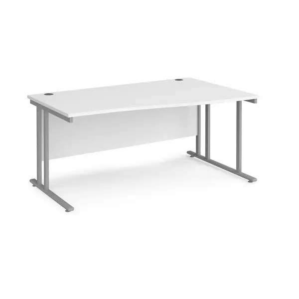 Maestro 25 Right Handed Wave Desk with Silver Cantilever Legs and White Top - 1600mm Wide