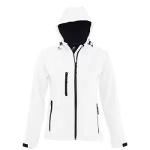 SOLS Womens/Ladies Replay Hooded Soft Shell Jacket (Breathable, Windproof And Water Resistant) (L) (White)