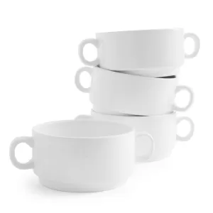 Set of 4 White 2 Handled Soup Bowls