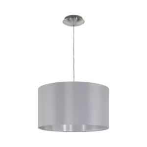 Pendant Light Colour Satin Nickel Steel Shade Grey Silver Fabric Bulb E27 1x60W