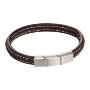 Plait Detail Brown Leather Brushed Finish Bracelet B5403