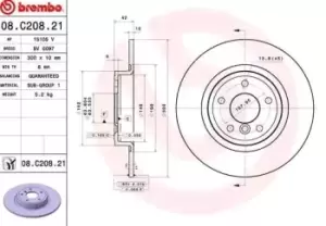 BREMBO Brake disc JAGUAR 08.C208.21 T4N1742 Brake rotor,Brake discs,Brake rotors