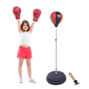 HOMCOM Kids PU Freestanding Boxing Punch Bag w/ Gloves Black/Red