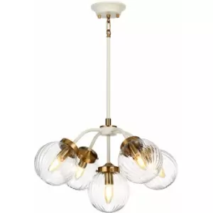 5 Bulb Ceiling Pendant Cream Painted + Aged Brass Finish Plated LED E14 60W