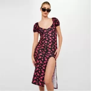 I Saw It First Floral Print V Neck Midi Dress - Pink