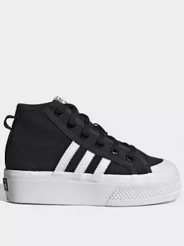 adidas Originals Unisex Kids Nizza Platform Trainers - Black/White, Size 11 Younger