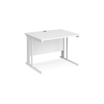 Office Desk 1000mm Rectangular Desk With Cable Managed Leg White Tops With White Frames 800mm Depth Maestro 25