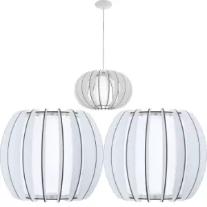 Ceiling Pendant Light & 2x Matching Wall Lights White Wood & White Glass Shade