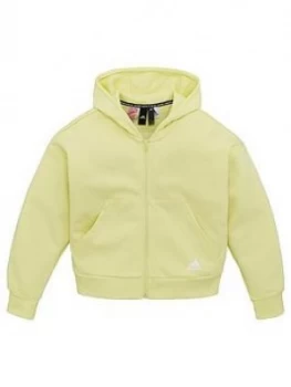 adidas Girls 3 Stripe Full Zip Hoodie - Yellow, Size 7-8 Years, Women