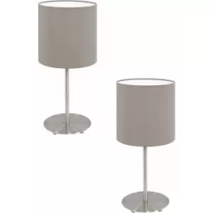 2 pack Table Desk Lamp Colour Satin Nickel Steel Shade Taupe Fabric E14 1x40W