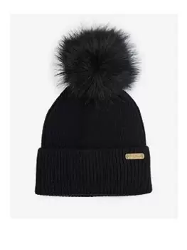 Barbour International Girls Mallory Pompom Beanie Hat - Black, Size L-Xl