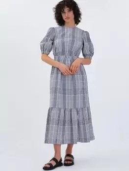 Aligne Felise Tie Back Multi Check Midi Dress In Organic Cotton