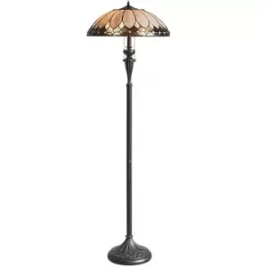 1.5m Tiffany Twin Floor Lamp Dark Bronze & Retro Stained Glass Shade i00006