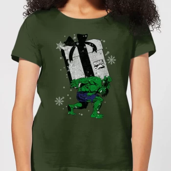 Marvel The Incredible Hulk Christmas Present Womens Christmas T-Shirt - Forest Green - XL