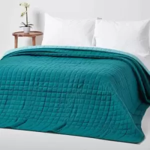 Cotton Quilted Reversible Bedspread Teal & Blue, 200 x 200cm - Blue - Homescapes