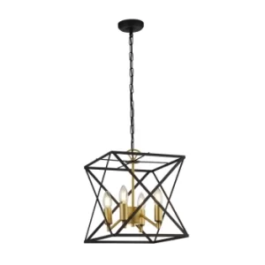 Hexa 4 Light Black Frame Ceiling Pendant with Gold Inner Detail