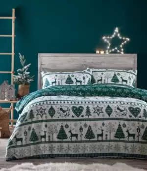 Noel Christmas Duvet Set - Teal - King - TJ Hughes