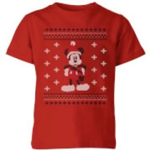 Disney Mickey Scarf Kids Christmas T-Shirt - Red - 7-8 Years