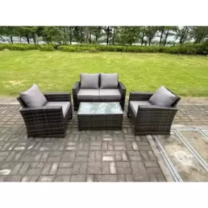 Fimous 4 Seater Outdoor Dark Grey Rattan Lounge Complete Sofa Set