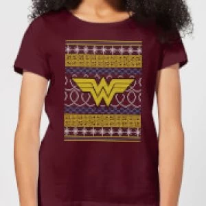 DC Wonder Woman Knit Womens Christmas T-Shirt - Burgundy - M