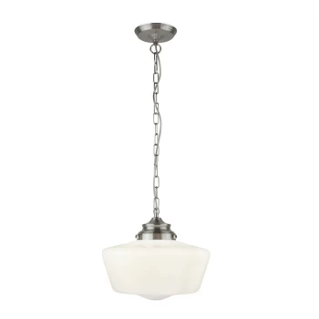 Searchlight School House - 1 Light Pendant Satin Silver, White IP44, E27