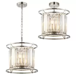 Luminosa Lighting - Luminosa Guilford Ceiling Pendant, Semi Ceiling Lamp Convertible, 3 Light E14, Polished Nickel, Clear