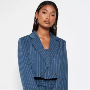 I Saw It First Pinstripe Cropped Blazer - Blue