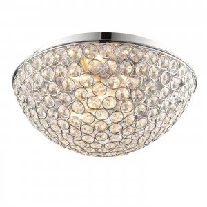 3 Light Bathroom Flush Ceiling Light Chrome, Clear Crystal Detail IP44, G9