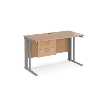 Office Desk Rectangular Desk 1200mm With Pedestal Beech Top With Silver Frame 600mm Depth Maestro 25 MCM612P2SB