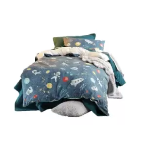 Linen House Childrens/Kids Space Race Duvet Cover Set (Single) (Blue)