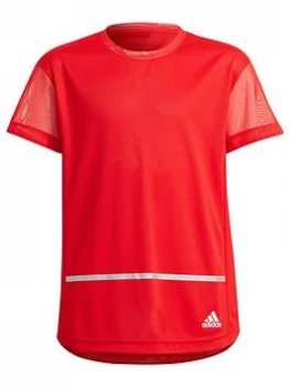 adidas Junior Girls Heat Rdy Primegreen Tee - Red, Red/White, Size 13-14 Years