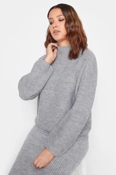 Long Tall Sally Tall Funnel Neck Knitted Jumper Grey