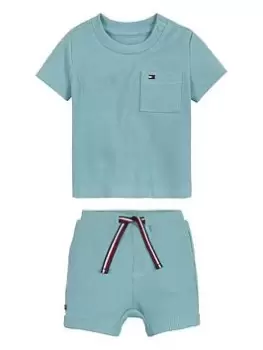 Tommy Hilfiger Baby Boys Rib Short Set - Aqua, Size 6-9 Months