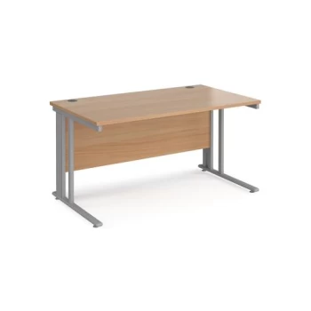 Office Desk 1400mm Rectangular Desk With Cable Managed Leg Beech Tops With Silver Frames 800mm Depth Maestro 25