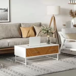 Homcom Coffee Table With Drawers And Open Shelf White And Wood Effect