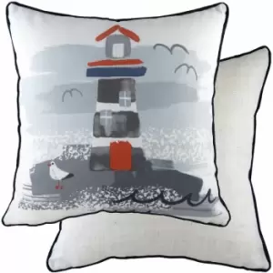 Evans Lichfield - Nautical Lighthouse Watercolour Print Cushion Cover, Multi, 43 x 43 Cm