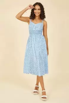 Blue Animal Print Midi Strappy Sundress